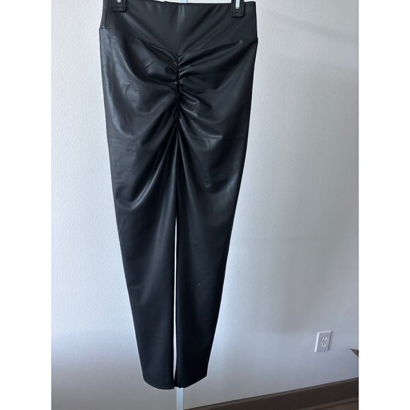 Faux Leather Leggings Bundle Sz L Black & Green Edgy Streetwear High Waist Pants - Picture 7 of 16